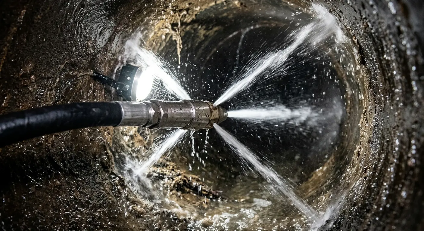 High-pressure hydro jetting nozzle cleaning sewer pipe for Storm Drain Cleaning in Albany